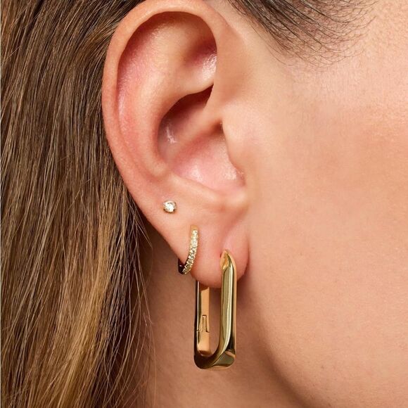 14k Gold Plated U Shape Huggie Earrings - Picture 2 of 5